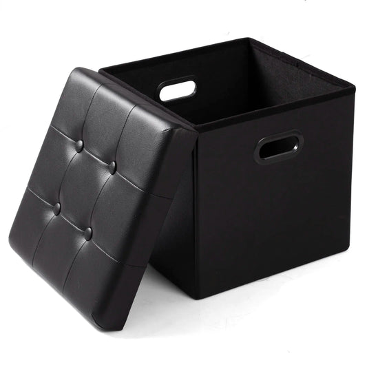 Repose-pieds en similicuir avec boîte de rangement, tabouret pliable, banc de siège à la maison, blanc et noir, poitrine cubique, 1PC