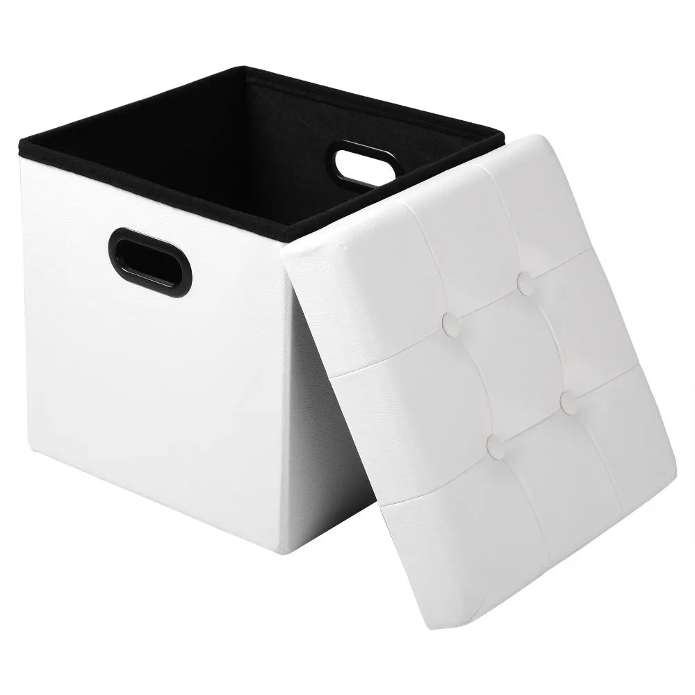 Repose-pieds en similicuir avec boîte de rangement, tabouret pliable, banc de siège à la maison, blanc et noir, poitrine cubique, 1PC