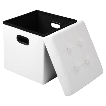 Repose-pieds en similicuir avec boîte de rangement, tabouret pliable, banc de siège à la maison, blanc et noir, poitrine cubique, 1PC