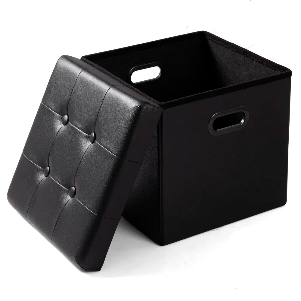 Repose-pieds en similicuir avec boîte de rangement, tabouret pliable, banc de siège à la maison, blanc et noir, poitrine cubique, 1PC