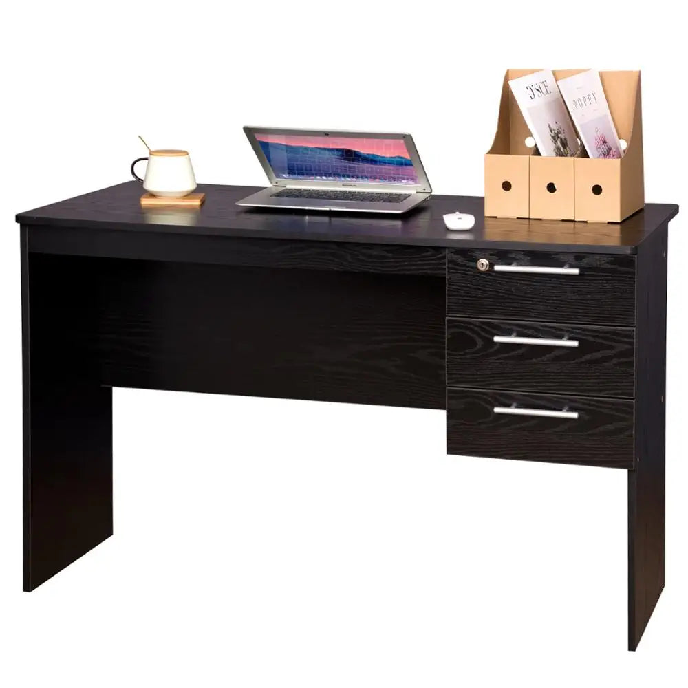 WOLTU Office Computer Desk Black/ White Chipboard Table PC Work Study Table with Lock 3 Drawers for Bedroom Writing Tables