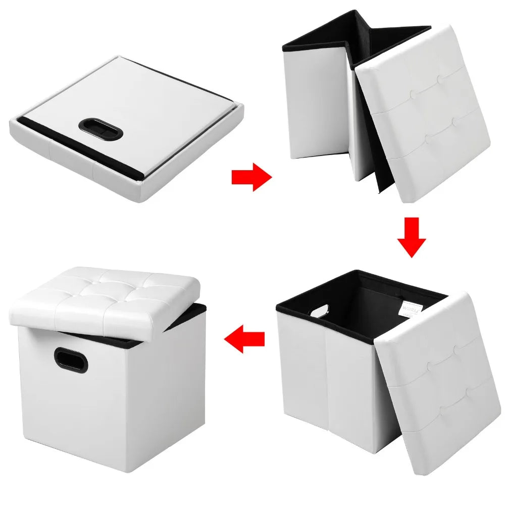 Repose-pieds en similicuir avec boîte de rangement, tabouret pliable, banc de siège à la maison, blanc et noir, poitrine cubique, 1PC