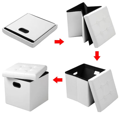 Repose-pieds en similicuir avec boîte de rangement, tabouret pliable, banc de siège à la maison, blanc et noir, poitrine cubique, 1PC