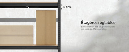 Étagère Charge Lourde à 5 Niveaux, Montage sans Vis,  Capacité 750 kg, 60 x 120 x 200 cm