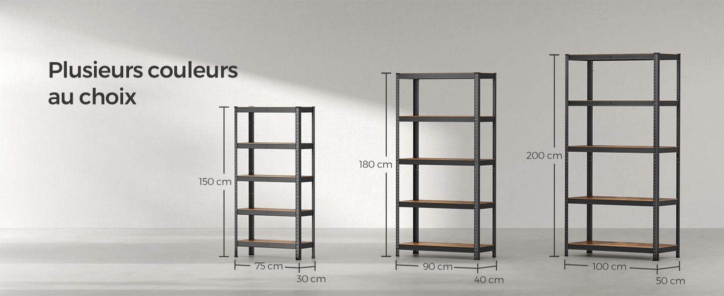 SONGMICS Étagère de Rangement à 5 Niveaux, 30 x 75 x 150 cm, Capacité 650 kg, Planches Réglables, Style Industriel, pour Cuisine, Salon