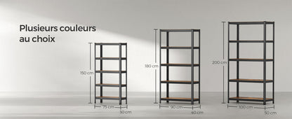 SONGMICS Étagère de Rangement à 5 Niveaux, 30 x 75 x 150 cm, Capacité 650 kg, Planches Réglables, Style Industriel, pour Cuisine, Salon