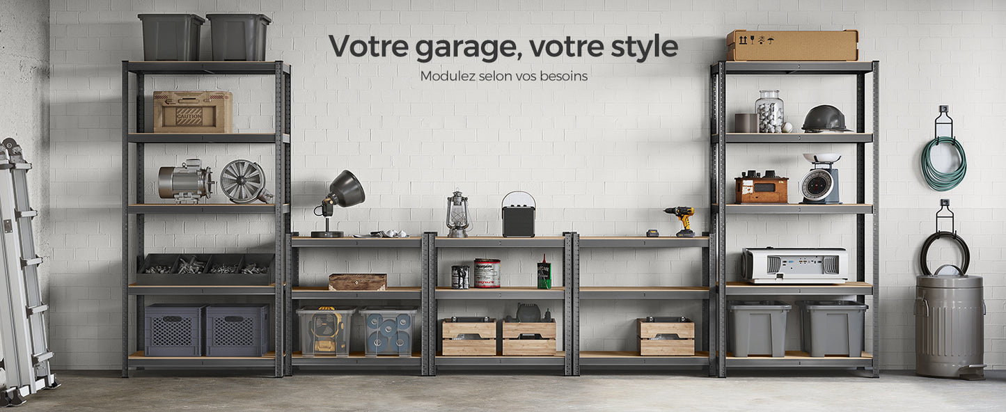 Étagère Charge Lourde à 5 Niveaux, Montage sans Vis,  Capacité 750 kg, 60 x 120 x 200 cm