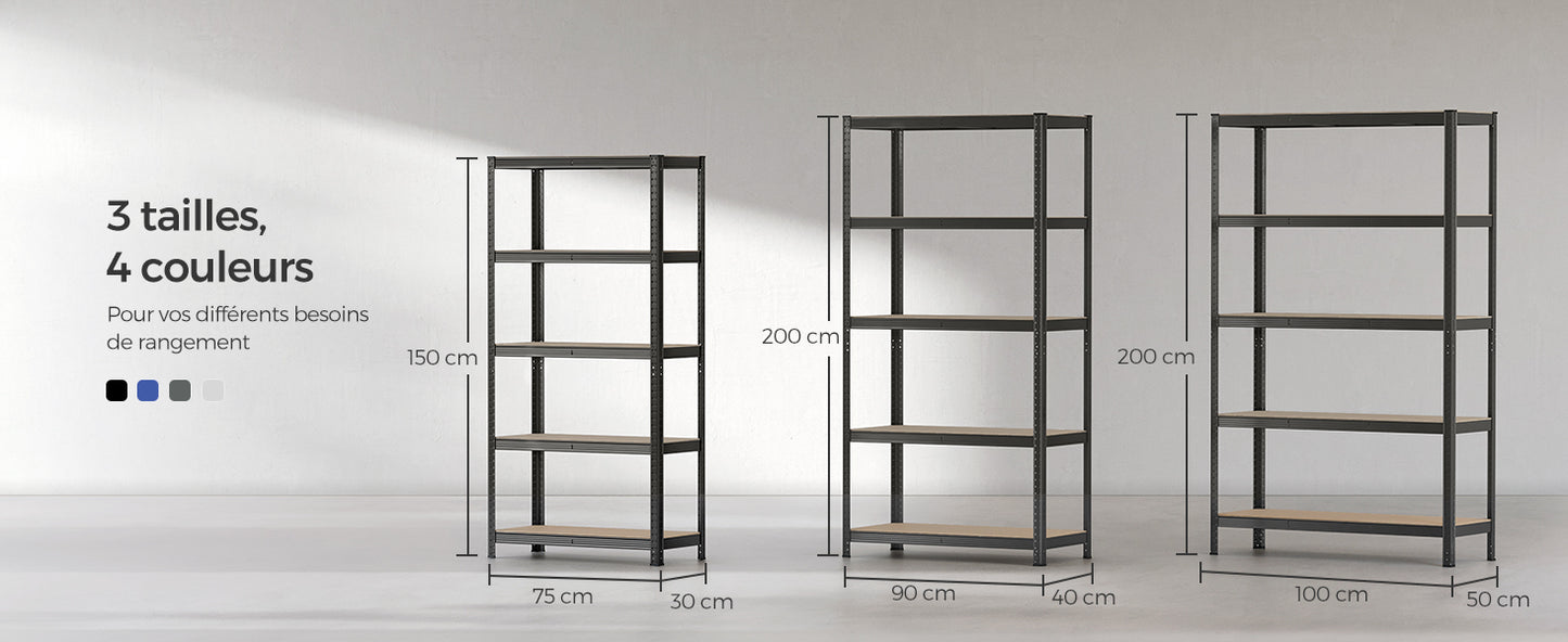 Étagère Charge Lourde à 5 Niveaux, Montage sans Vis,  Capacité 750 kg, 60 x 120 x 200 cm