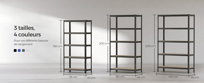 Étagère Charge Lourde à 5 Niveaux, Montage sans Vis,  Capacité 750 kg, 60 x 120 x 200 cm