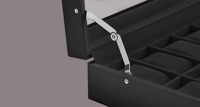 SONGMICS Boîte de rangement verrouillable pour montres avec 24 emplacements, couvercle en verre, cadeau pour vos proches, cuir synthétique noir, doublure noire d'encre